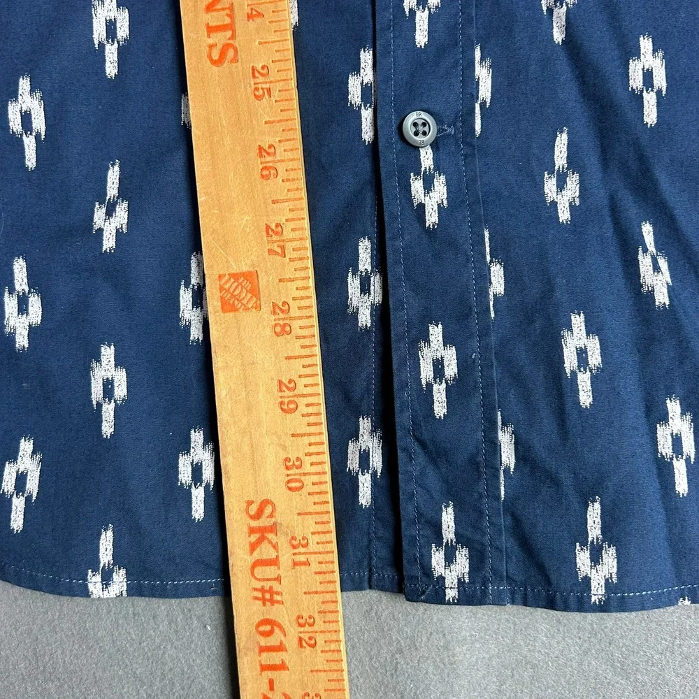 Banana Republic Button Down Slim Fit Ikat Print Mens Large Blue Tribal Aztec